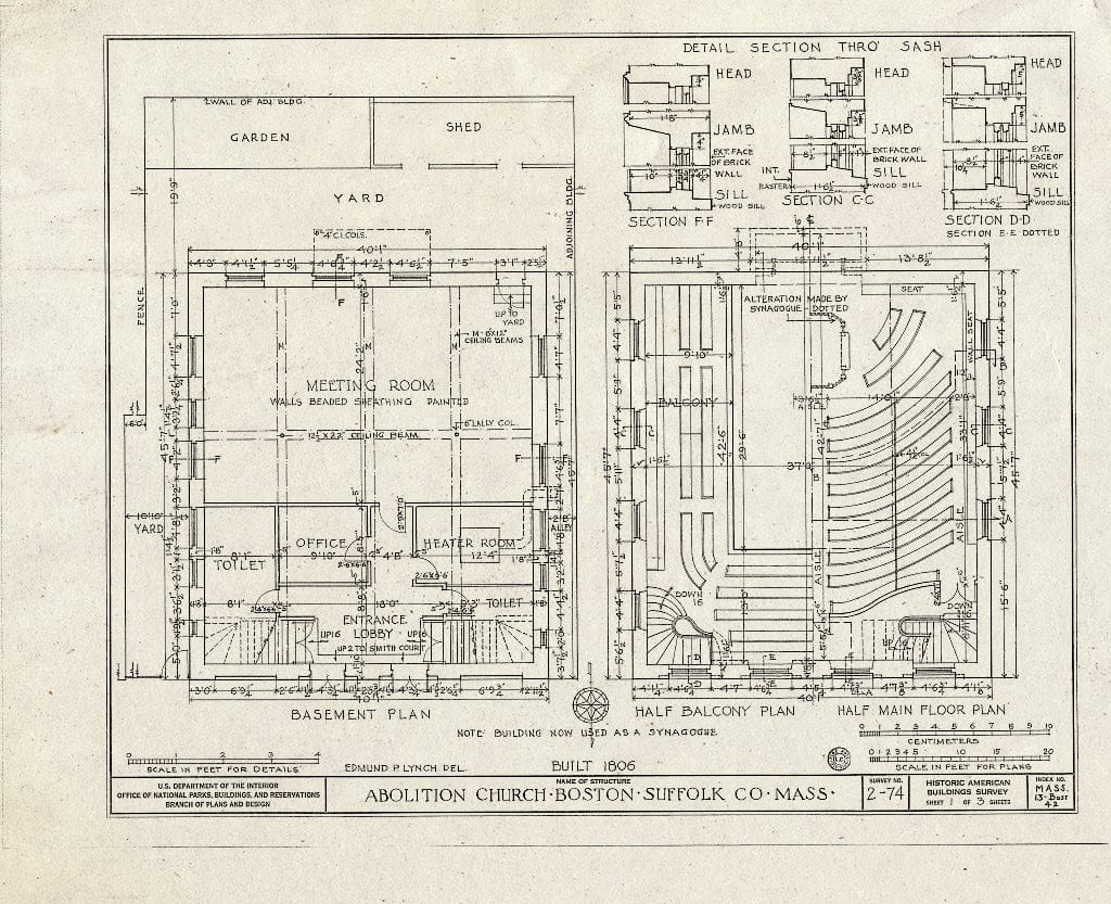 Blueprint HABS Mass,13-BOST,42- (Sheet 1 of 3) - Abolition Church, 8 Smith Court, Boston, Suffolk County, MA