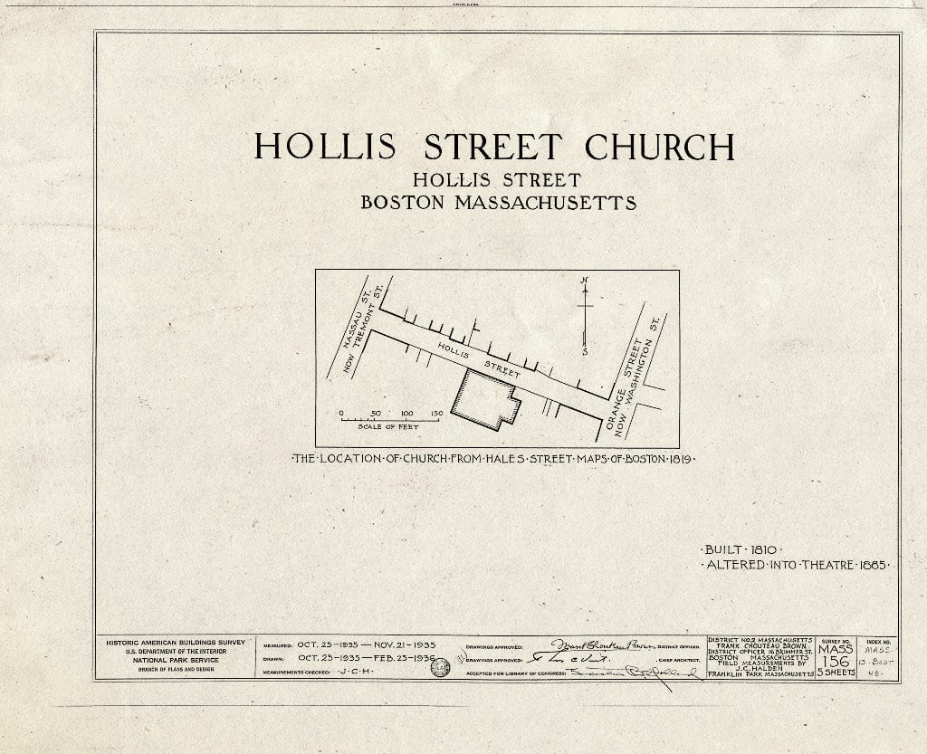 Blueprint HABS Mass,13-BOST,48- (Sheet 0 of 5) - Hollis Street Church, Hollis Street, Boston, Suffolk County, MA