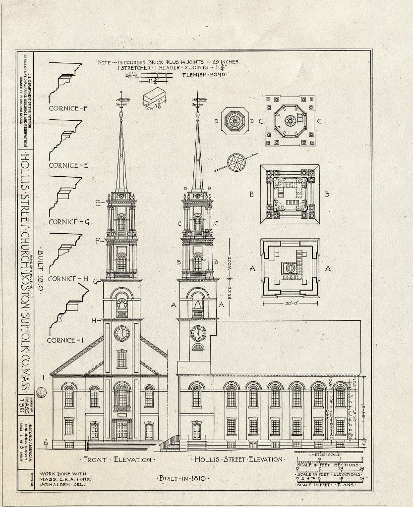 Blueprint HABS Mass,13-BOST,48- (Sheet 1 of 5) - Hollis Street Church, Hollis Street, Boston, Suffolk County, MA