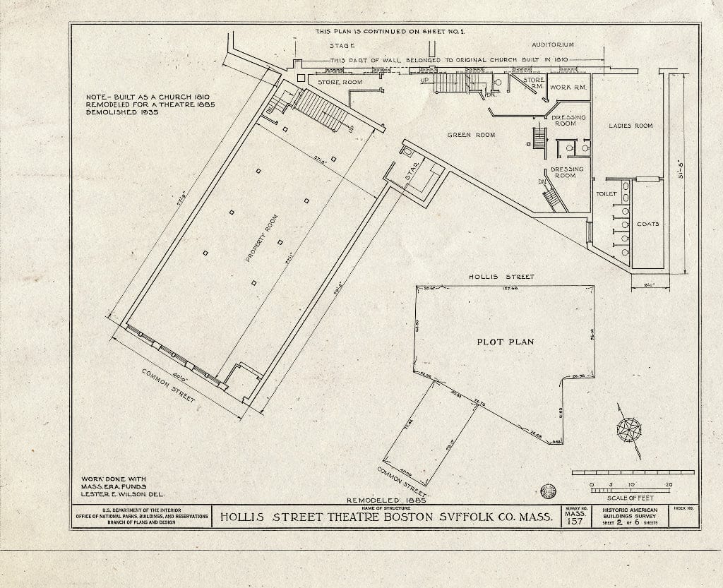 Blueprint HABS Mass,13-BOST,49- (Sheet 2 of 6) - Hollis Street Theater, Hollis Street, Boston, Suffolk County, MA
