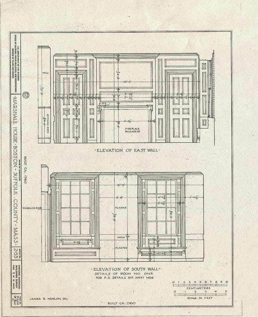 Blueprint HABS Mass,13-BOST,41- (Sheet 5 of 6) - Marshall-Hancock House, 10 Marshall Street, Boston, Suffolk County, MA