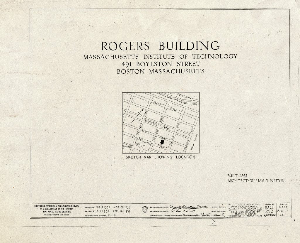 Blueprint HABS Mass,13-BOST,56- (Sheet 0 of 23) - M.I.T, Rogers Building, 491 Boylston Street, Boston, Suffolk County, MA