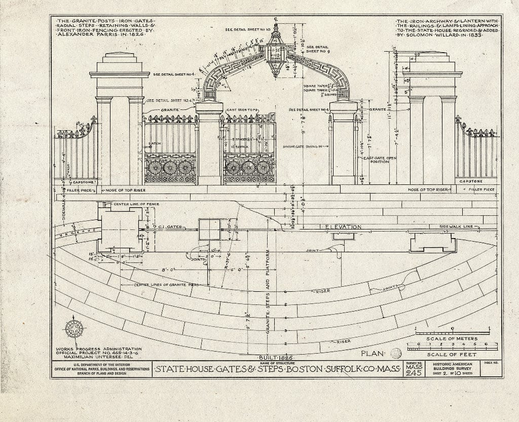 Blueprint HABS Mass,13-BOST,1- (Sheet 2 of 10) - Massachusetts State House, Gates & Steps, Beacon Street, Boston, Suffolk County, MA