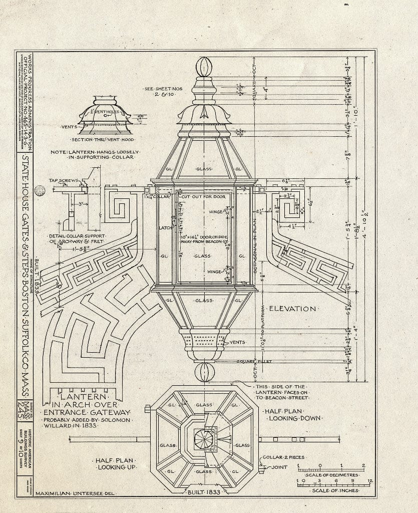 Blueprint HABS Mass,13-BOST,1- (Sheet 9 of 10) - Massachusetts State House, Gates & Steps, Beacon Street, Boston, Suffolk County, MA