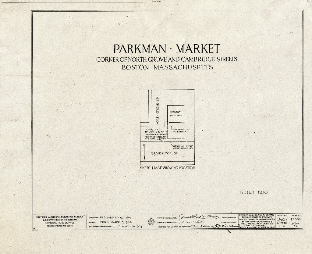 Blueprint HABS Mass,13-BOST,40- (Sheet 0 of 6) - Parkman Market, Cambridge & North Grove Streets, Boston, Suffolk County, MA