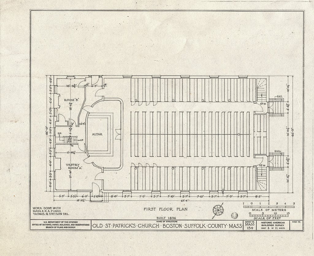 Blueprint HABS Mass,13-BOST,47- (Sheet 2 of 11) - Old St. Patrick's Church, Northampton Street, Boston, Suffolk County, MA