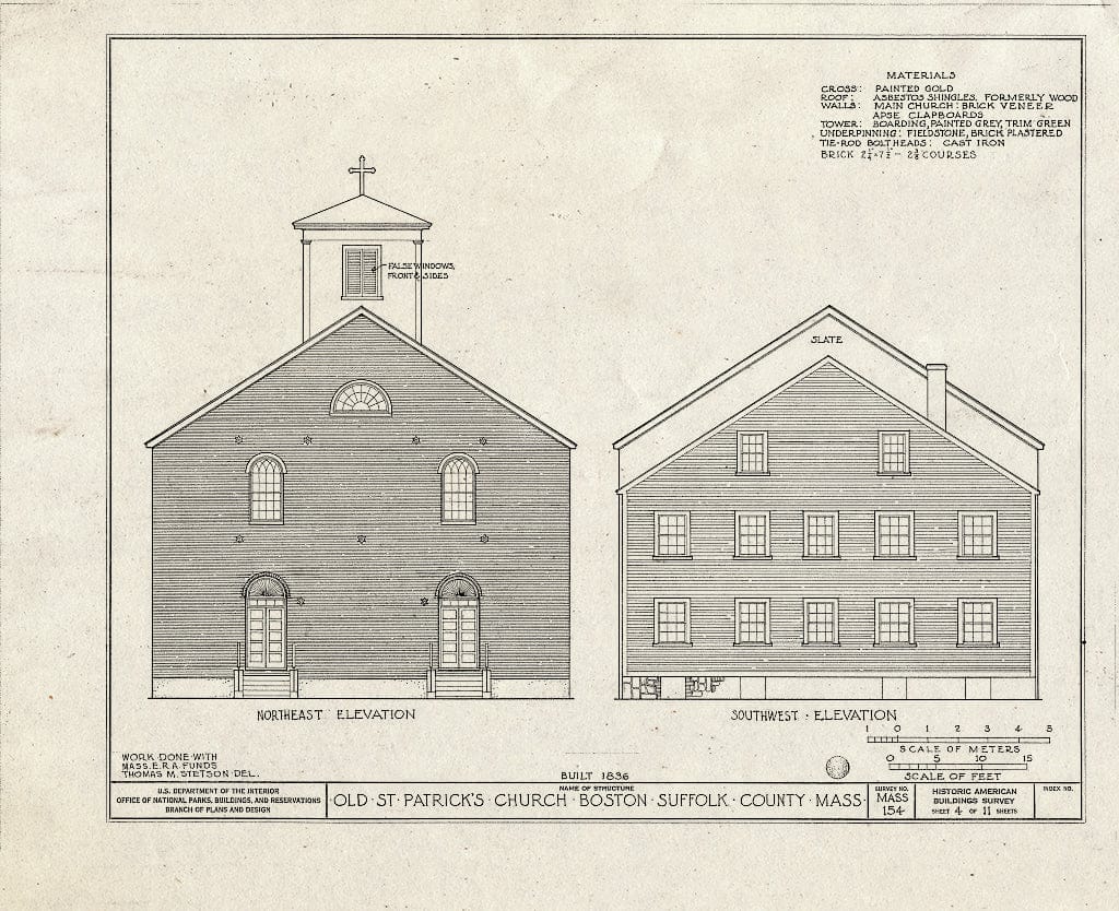 Blueprint HABS Mass,13-BOST,47- (Sheet 4 of 11) - Old St. Patrick's Church, Northampton Street, Boston, Suffolk County, MA