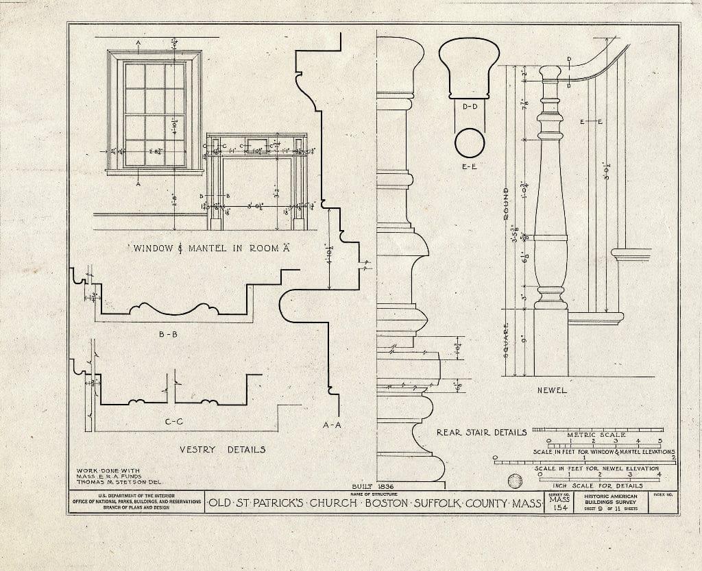 Blueprint HABS Mass,13-BOST,47- (Sheet 9 of 11) - Old St. Patrick's Church, Northampton Street, Boston, Suffolk County, MA