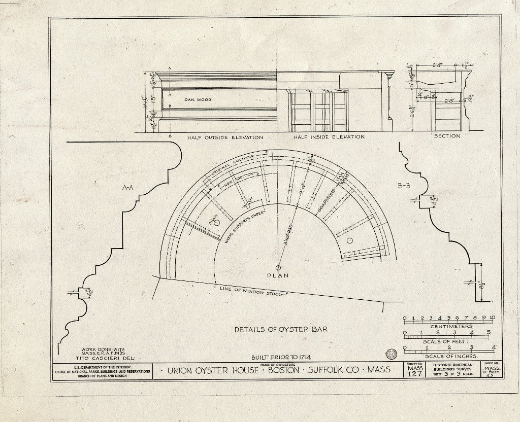 Blueprint HABS Mass,13-BOST,45- (Sheet 3 of 3) - Union Oyster House (Restaurant), 41-43 Union Street, Boston, Suffolk County, MA