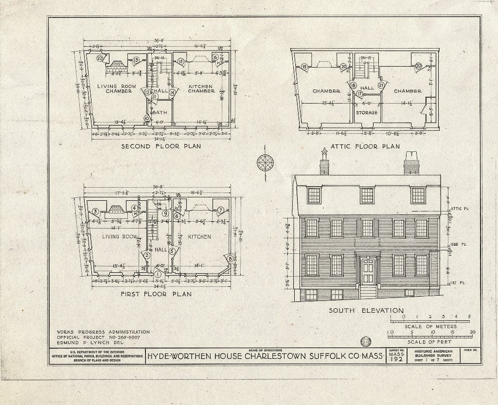 Blueprint HABS Mass,13-Char,1- (Sheet 1 of 7) - Hyde-Worthen House, 69 Rutherford Avenue, Charlestown, Suffolk County, MA