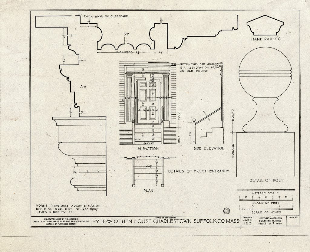 Blueprint HABS Mass,13-Char,1- (Sheet 3 of 7) - Hyde-Worthen House, 69 Rutherford Avenue, Charlestown, Suffolk County, MA