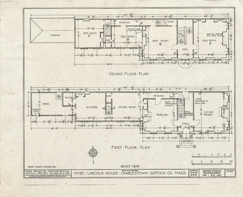 Blueprint HABS Mass,13-Char,6- (Sheet 1 of 10) - Hyde-Lincoln House, 32 Cordis Avenue, Charlestown, Suffolk County, MA