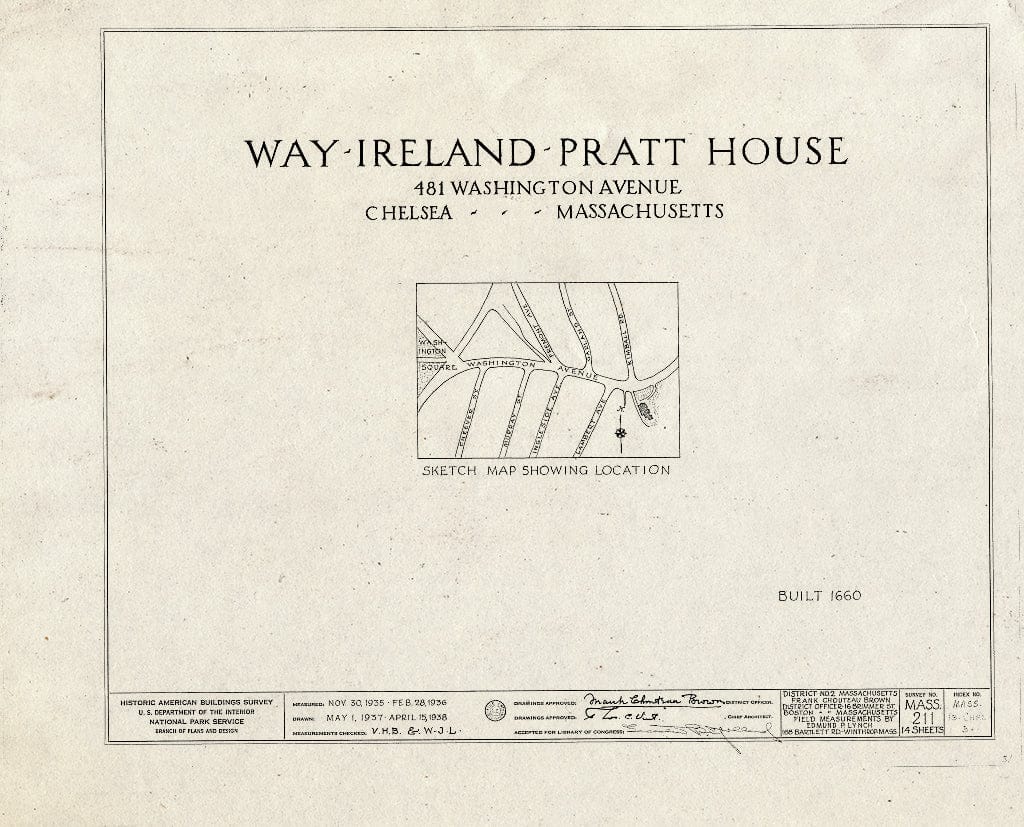 Blueprint HABS Mass,13-Chel,3- (Sheet 0 of 14) - Way-Ireland-Pratt House, 481 Washington Avenue, Chelsea, Suffolk County, MA