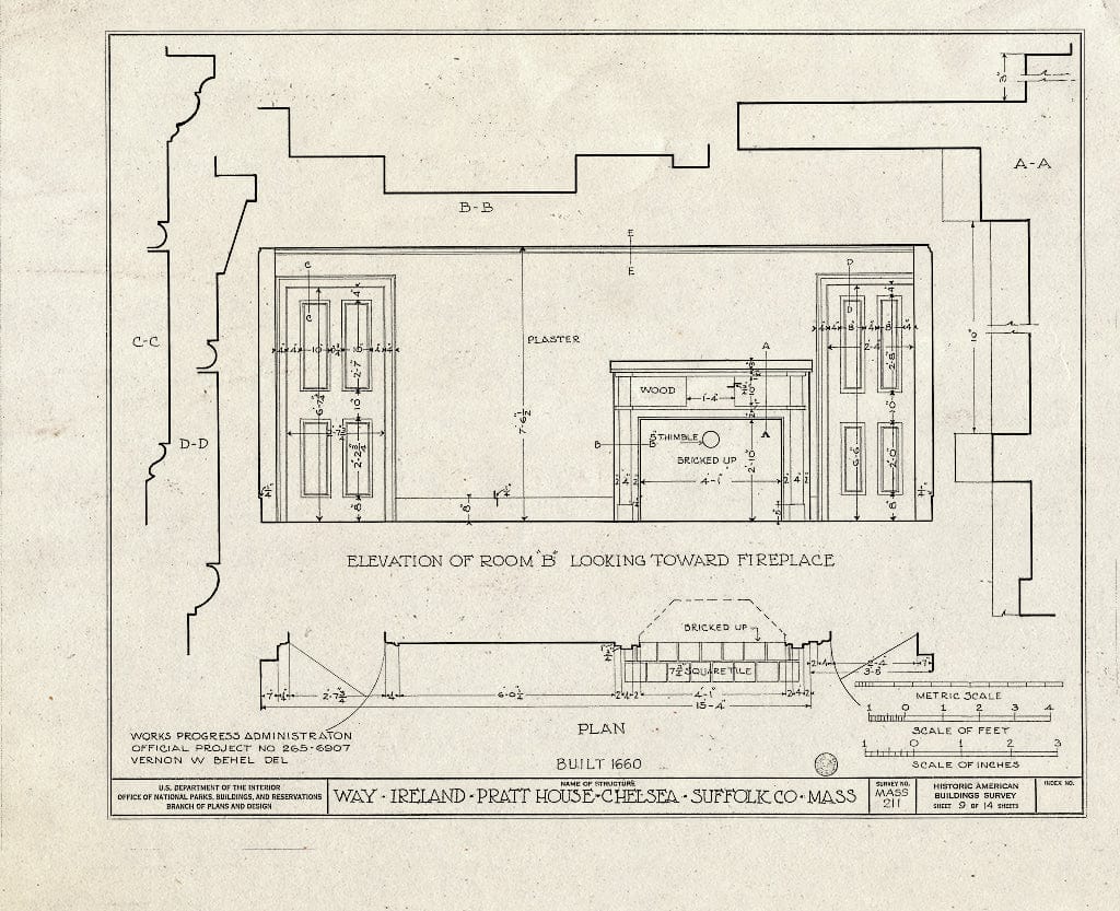 Blueprint HABS Mass,13-Chel,3- (Sheet 9 of 14) - Way-Ireland-Pratt House, 481 Washington Avenue, Chelsea, Suffolk County, MA