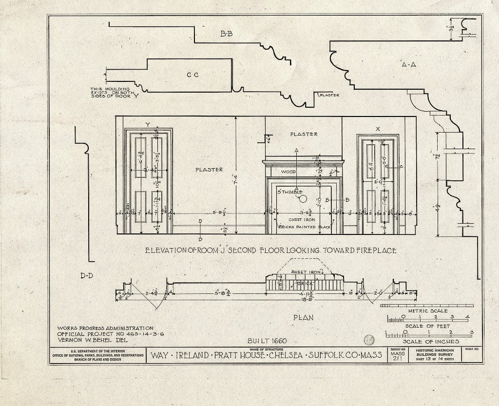 Blueprint HABS Mass,13-Chel,3- (Sheet 13 of 14) - Way-Ireland-Pratt House, 481 Washington Avenue, Chelsea, Suffolk County, MA