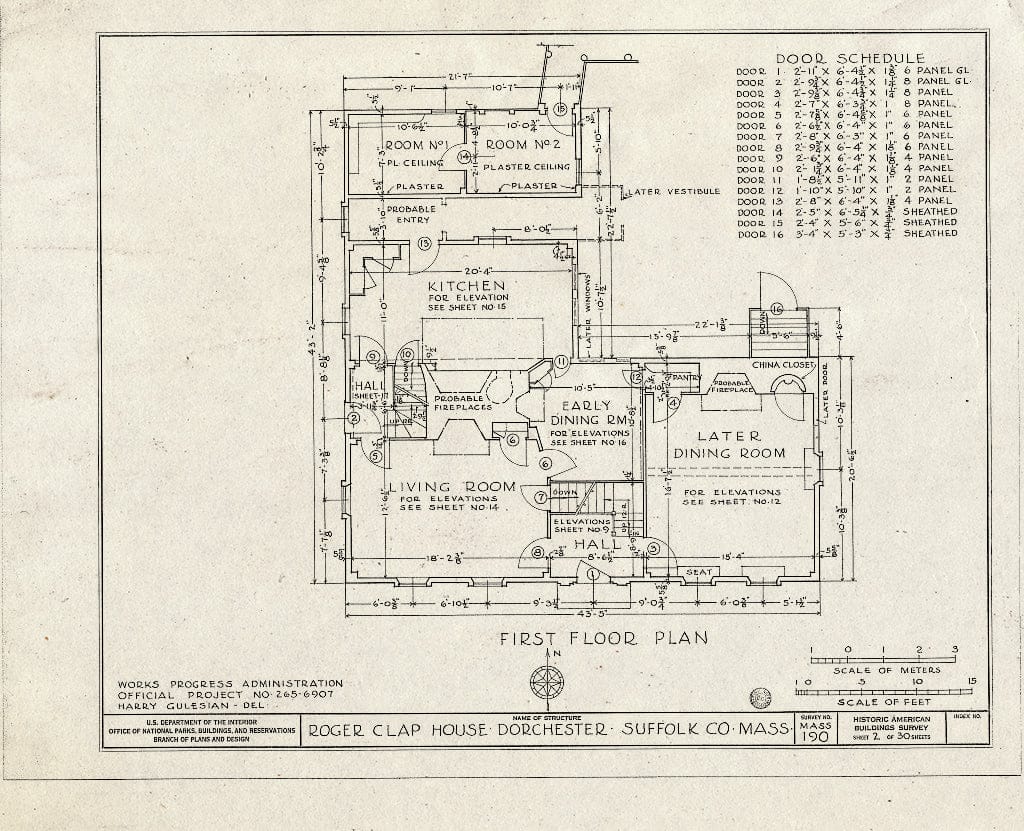 Blueprint HABS Mass,13-DORCH,2- (Sheet 2 of 30) - Roger Clap House, 199 Boston Street (Moved from 25 Willow Court), Dorchester, Suffolk County, MA