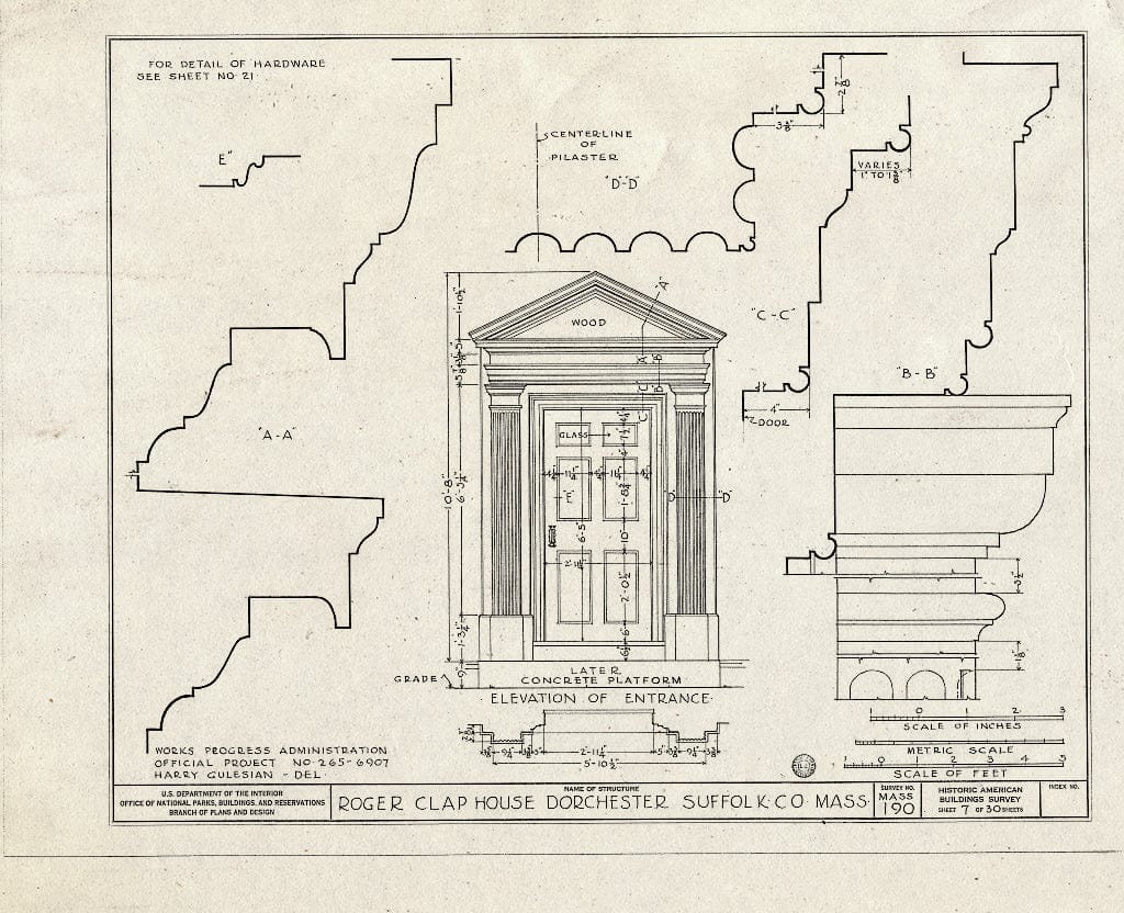 Blueprint HABS Mass,13-DORCH,2- (Sheet 7 of 30) - Roger Clap House, 199 Boston Street (Moved from 25 Willow Court), Dorchester, Suffolk County, MA
