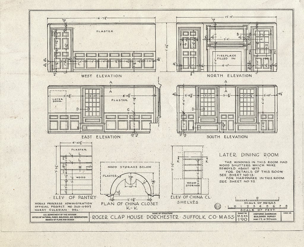Blueprint HABS Mass,13-DORCH,2- (Sheet 12 of 30) - Roger Clap House, 199 Boston Street (Moved from 25 Willow Court), Dorchester, Suffolk County, MA