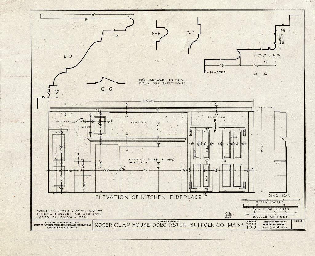 Blueprint HABS Mass,13-DORCH,2- (Sheet 15 of 30) - Roger Clap House, 199 Boston Street (Moved from 25 Willow Court), Dorchester, Suffolk County, MA