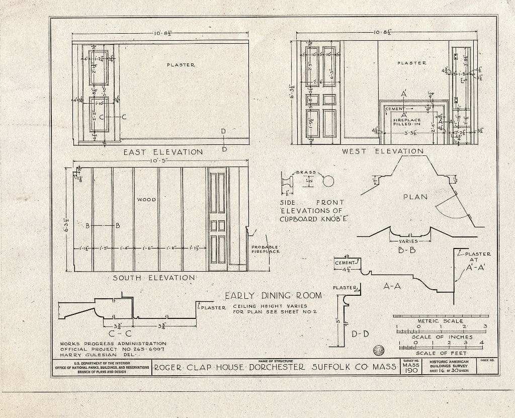 Blueprint HABS Mass,13-DORCH,2- (Sheet 16 of 30) - Roger Clap House, 199 Boston Street (Moved from 25 Willow Court), Dorchester, Suffolk County, MA