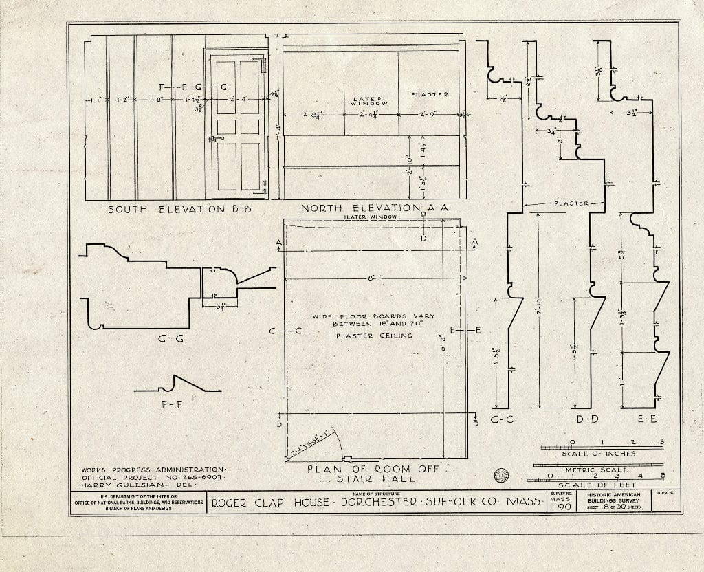 Blueprint HABS Mass,13-DORCH,2- (Sheet 18 of 30) - Roger Clap House, 199 Boston Street (Moved from 25 Willow Court), Dorchester, Suffolk County, MA
