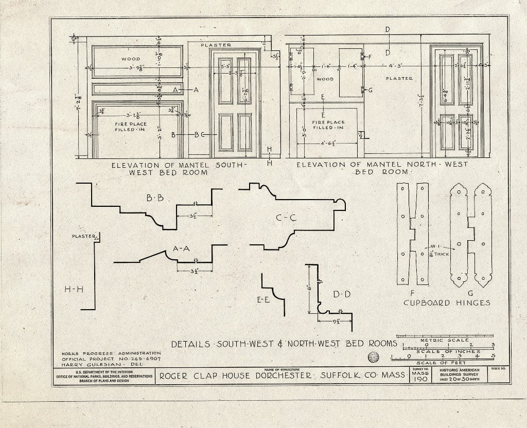 Blueprint HABS Mass,13-DORCH,2- (Sheet 20 of 30) - Roger Clap House, 199 Boston Street (Moved from 25 Willow Court), Dorchester, Suffolk County, MA
