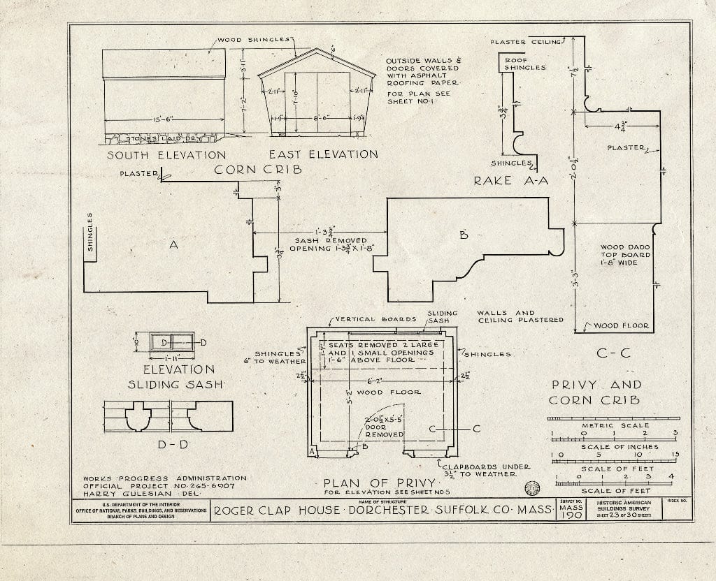 Blueprint HABS Mass,13-DORCH,2- (Sheet 23 of 30) - Roger Clap House, 199 Boston Street (Moved from 25 Willow Court), Dorchester, Suffolk County, MA