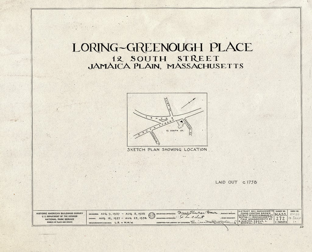 Blueprint HABS Mass,13-JAMP,1- (Sheet 0 of 2) - Loring-Greenough Place, 12 South Street, Jamaica Plain, Suffolk County, MA