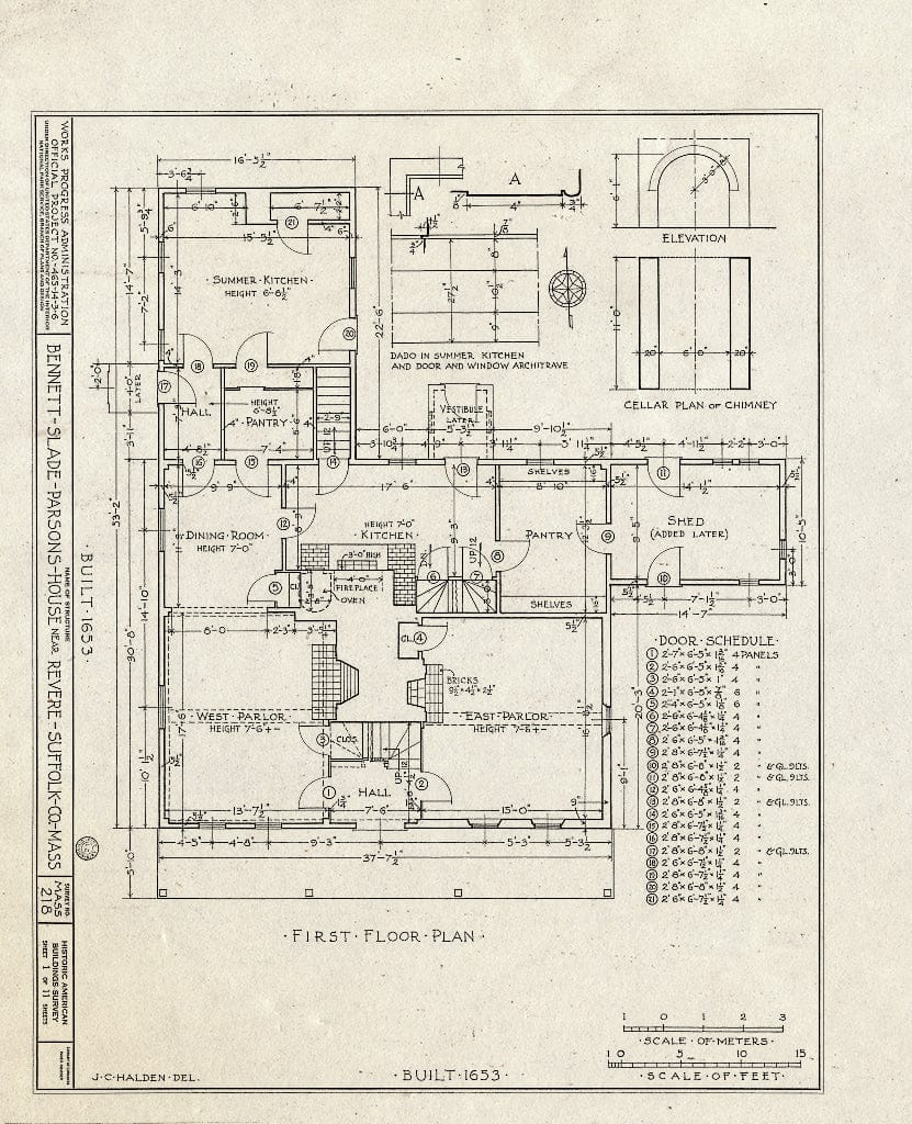 Blueprint HABS Mass,13-REV.V,1- (Sheet 1 of 11) - Bennett-Slade-Parsons House, 50 Marshall Street, Revere, Suffolk County, MA
