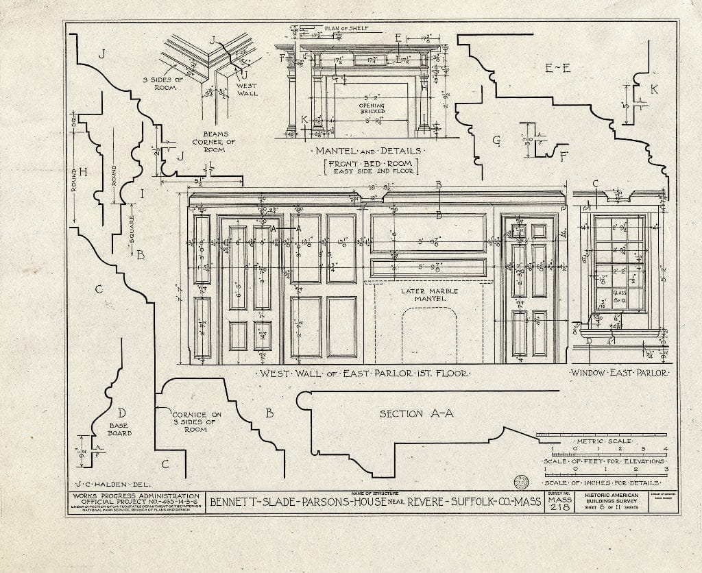 Blueprint HABS Mass,13-REV.V,1- (Sheet 8 of 11) - Bennett-Slade-Parsons House, 50 Marshall Street, Revere, Suffolk County, MA