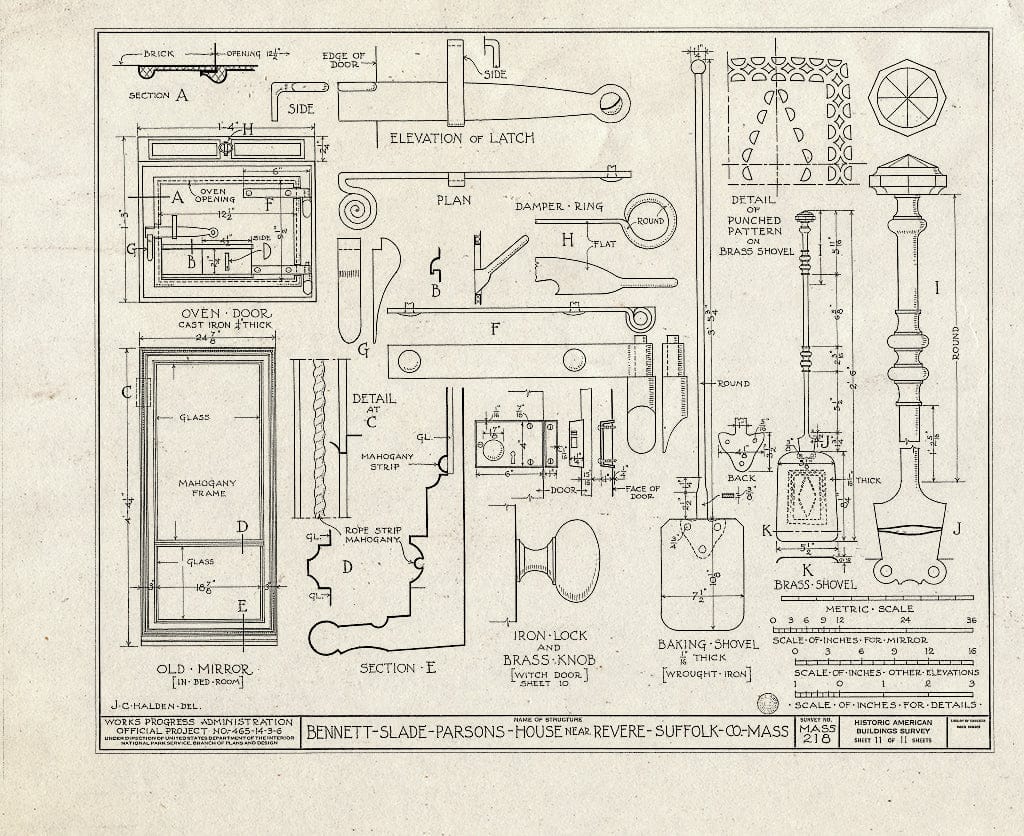 Blueprint HABS Mass,13-REV.V,1- (Sheet 11 of 11) - Bennett-Slade-Parsons House, 50 Marshall Street, Revere, Suffolk County, MA