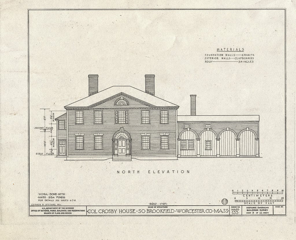Blueprint HABS Mass,14-Brok,1- (Sheet 3 of 12) - Colonel J. Crosby House, Main Street, Brookfield, Worcester County, MA