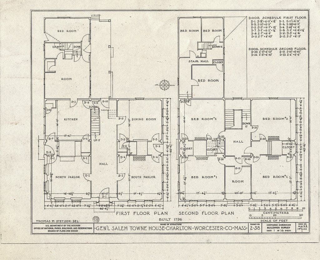 Blueprint HABS Mass,14-Char,1- (Sheet 1 of 16) - General Salem Towne House, Old County Road (Moved to Sturbridge Village, Sturbridge, MA), Charlton, Worcester County, MA