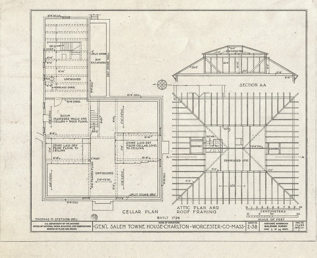 Blueprint HABS Mass,14-Char,1- (Sheet 2 of 16) - General Salem Towne House, Old County Road (Moved to Sturbridge Village, Sturbridge, MA), Charlton, Worcester County, MA