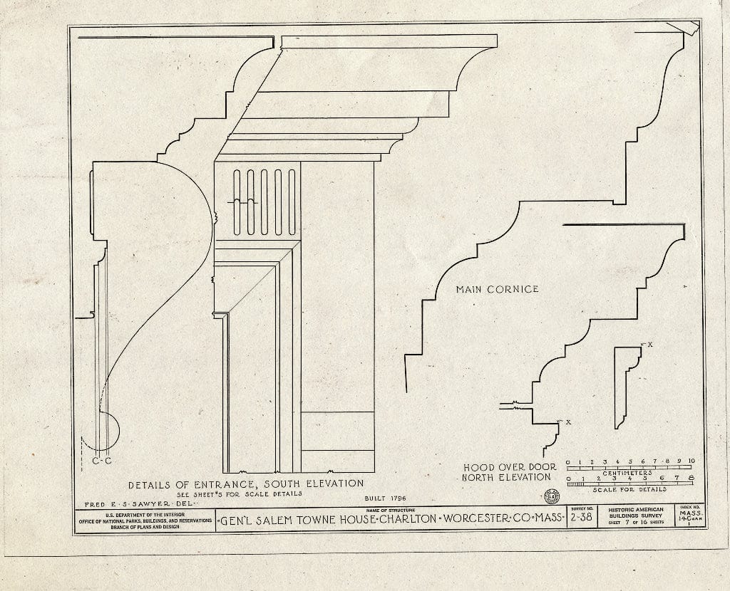 Blueprint HABS Mass,14-Char,1- (Sheet 7 of 16) - General Salem Towne House, Old County Road (Moved to Sturbridge Village, Sturbridge, MA), Charlton, Worcester County, MA