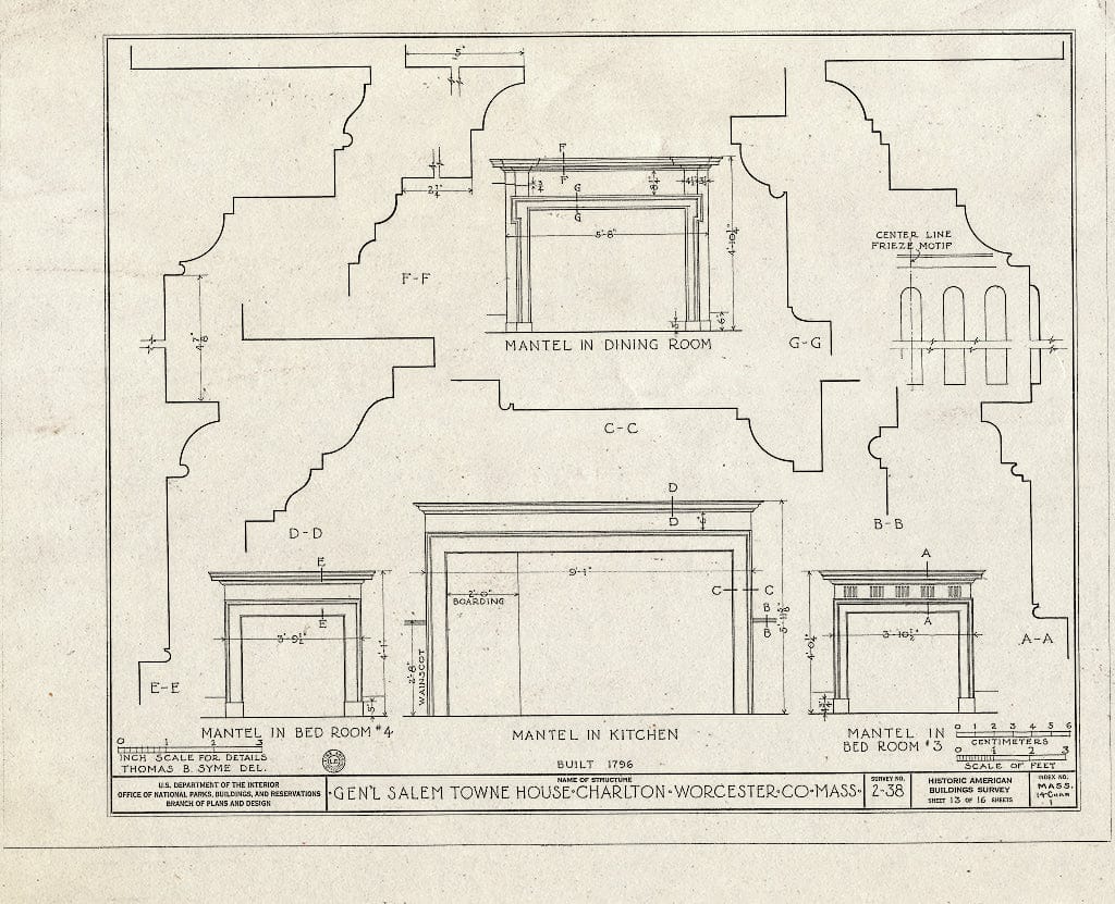 Blueprint HABS Mass,14-Char,1- (Sheet 13 of 16) - General Salem Towne House, Old County Road (Moved to Sturbridge Village, Sturbridge, MA), Charlton, Worcester County, MA