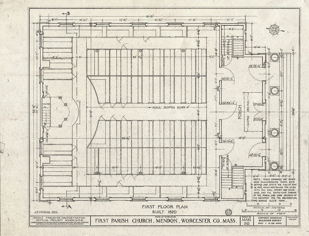 Blueprint HABS Mass,14-MEND,1- (Sheet 2 of 20) - First Parish Church (Unitarian) & Carriage Shed, Maple & Elm Streets, Mendon, Worcester County, MA