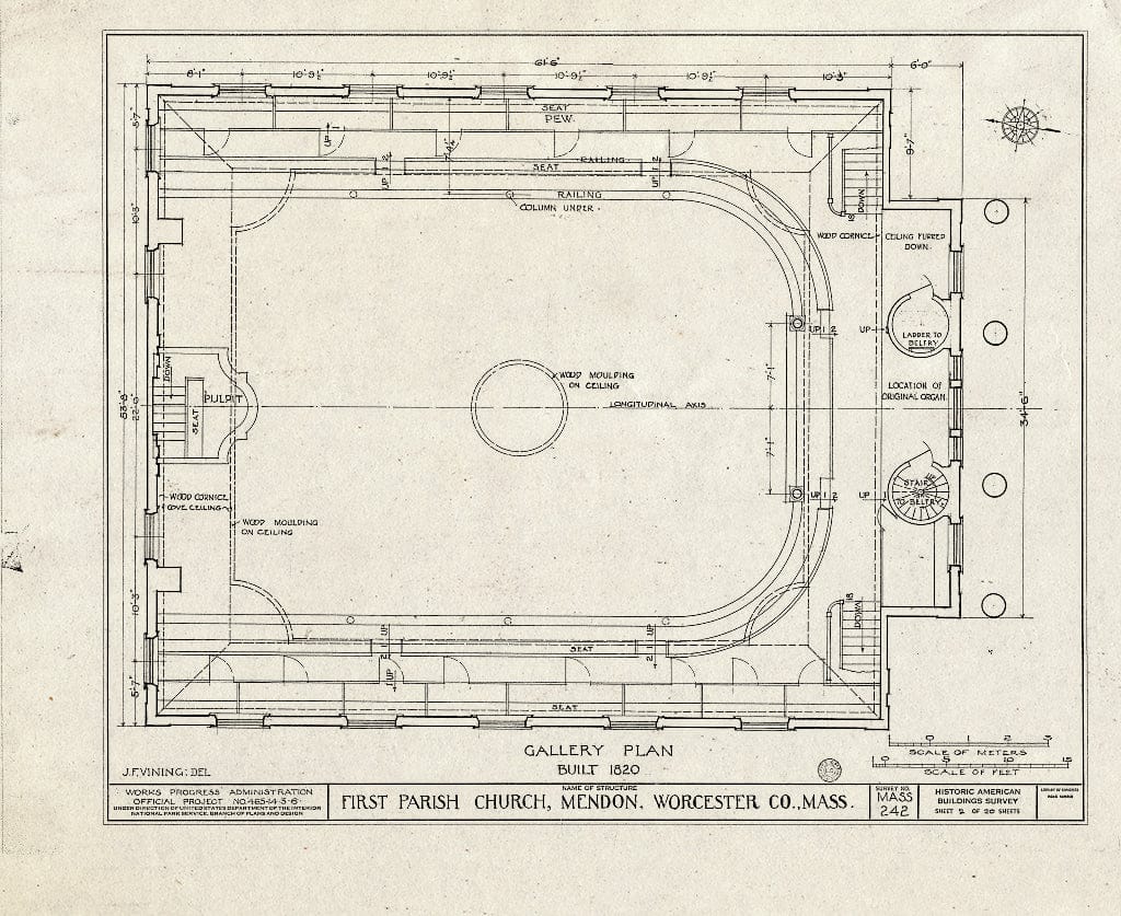 Blueprint HABS Mass,14-MEND,1- (Sheet 3 of 20) - First Parish Church (Unitarian) & Carriage Shed, Maple & Elm Streets, Mendon, Worcester County, MA