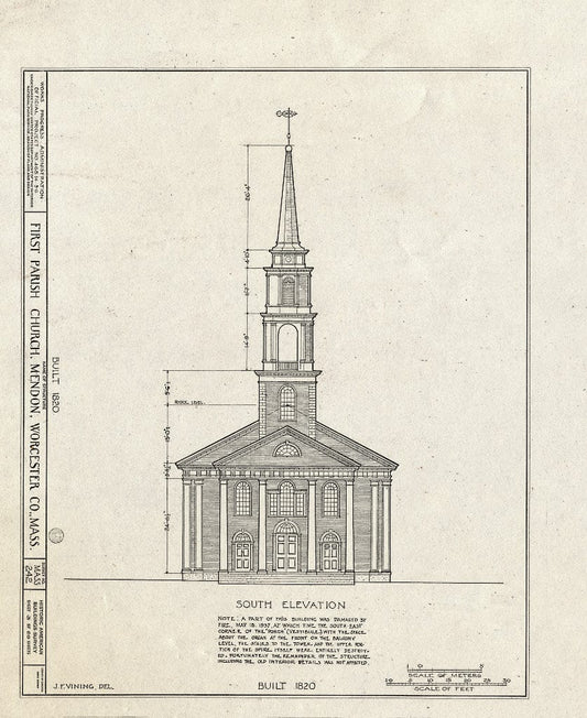 Blueprint HABS Mass,14-MEND,1- (Sheet 4 of 20) - First Parish Church (Unitarian) & Carriage Shed, Maple & Elm Streets, Mendon, Worcester County, MA