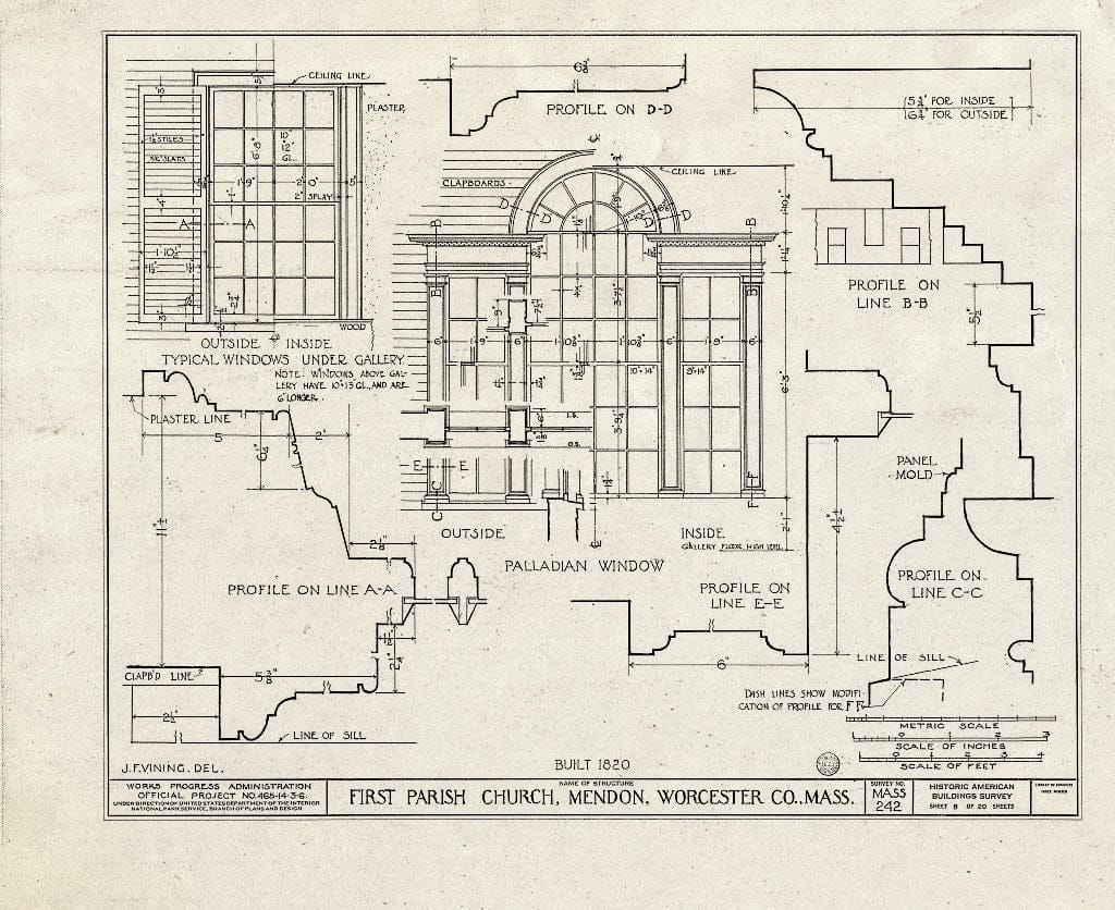 Blueprint HABS Mass,14-MEND,1- (Sheet 10 of 20) - First Parish Church (Unitarian) & Carriage Shed, Maple & Elm Streets, Mendon, Worcester County, MA