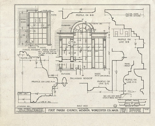 Blueprint HABS Mass,14-MEND,1- (Sheet 10 of 20) - First Parish Church (Unitarian) & Carriage Shed, Maple & Elm Streets, Mendon, Worcester County, MA