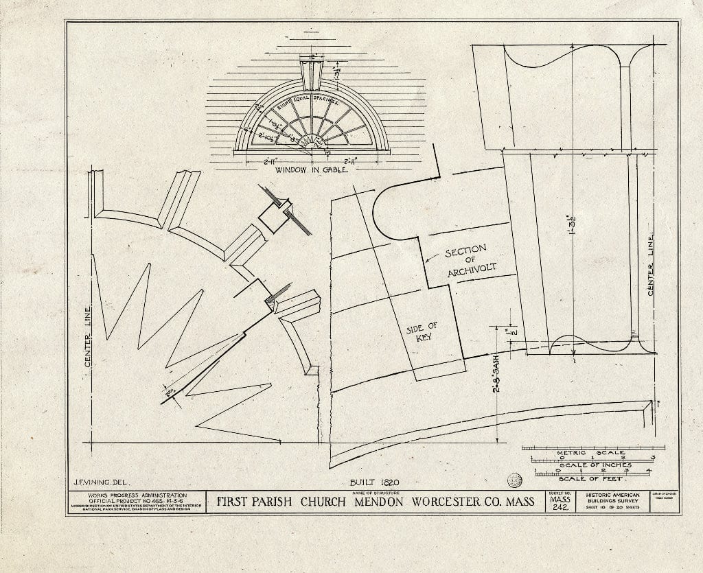Blueprint HABS Mass,14-MEND,1- (Sheet 11 of 20) - First Parish Church (Unitarian) & Carriage Shed, Maple & Elm Streets, Mendon, Worcester County, MA