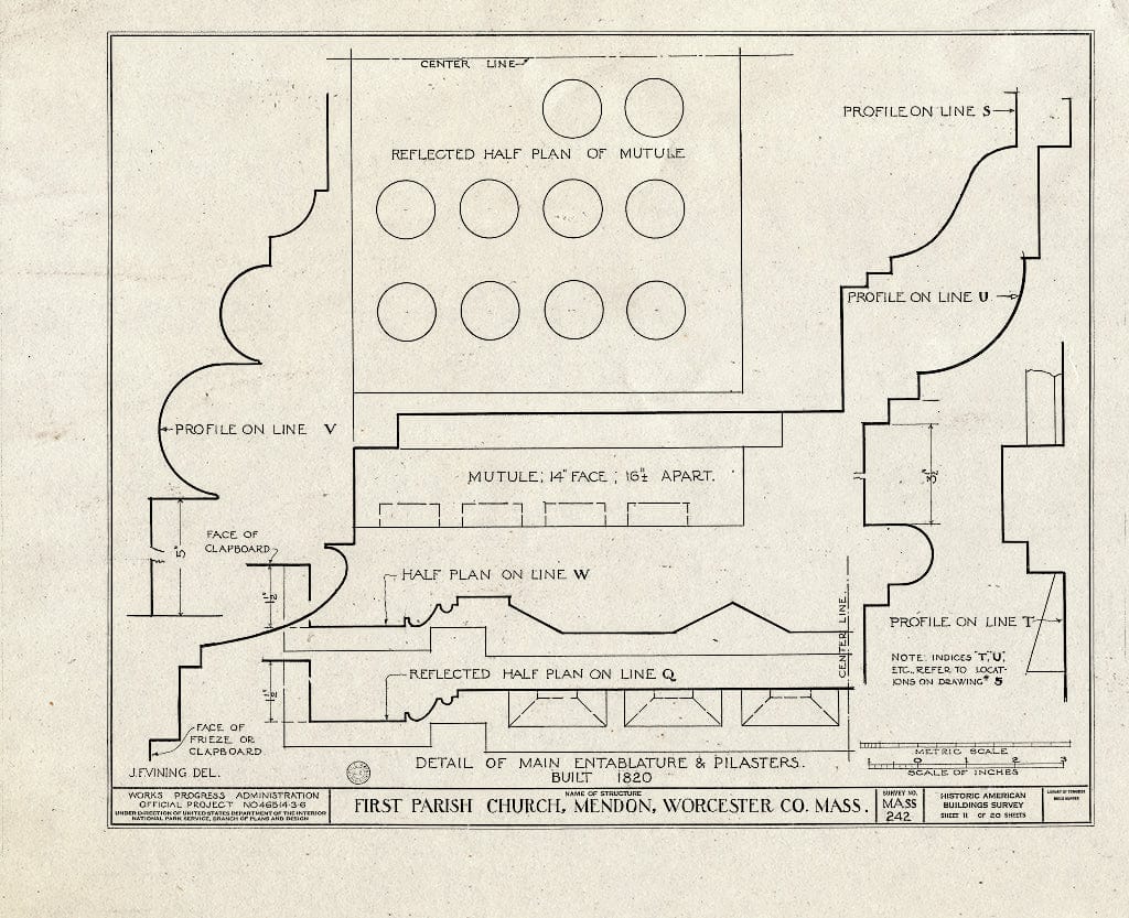 Blueprint HABS Mass,14-MEND,1- (Sheet 12 of 20) - First Parish Church (Unitarian) & Carriage Shed, Maple & Elm Streets, Mendon, Worcester County, MA