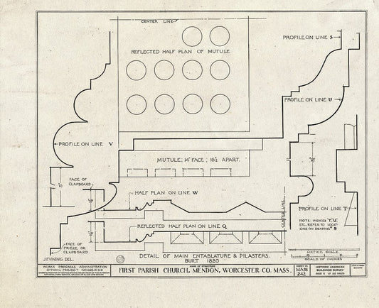 Blueprint HABS Mass,14-MEND,1- (Sheet 12 of 20) - First Parish Church (Unitarian) & Carriage Shed, Maple & Elm Streets, Mendon, Worcester County, MA