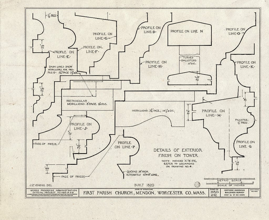 Blueprint HABS Mass,14-MEND,1- (Sheet 13 of 20) - First Parish Church (Unitarian) & Carriage Shed, Maple & Elm Streets, Mendon, Worcester County, MA