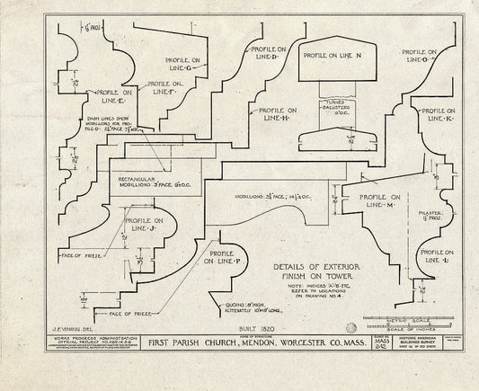Blueprint HABS Mass,14-MEND,1- (Sheet 13 of 20) - First Parish Church (Unitarian) & Carriage Shed, Maple & Elm Streets, Mendon, Worcester County, MA