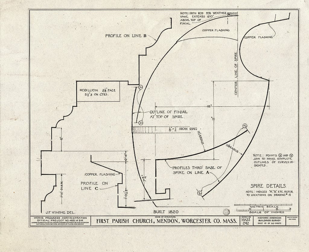 Blueprint HABS Mass,14-MEND,1- (Sheet 14 of 20) - First Parish Church (Unitarian) & Carriage Shed, Maple & Elm Streets, Mendon, Worcester County, MA