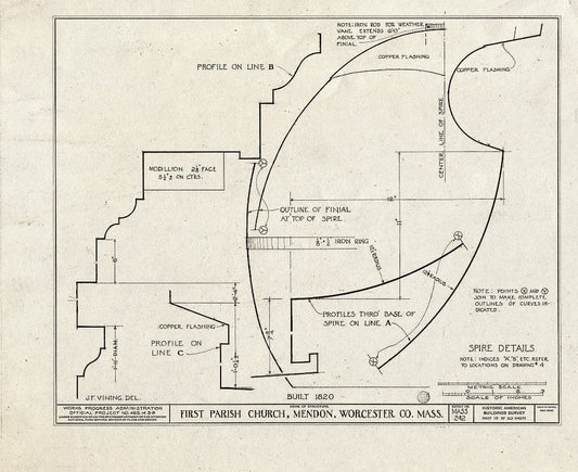 Blueprint HABS Mass,14-MEND,1- (Sheet 14 of 20) - First Parish Church (Unitarian) & Carriage Shed, Maple & Elm Streets, Mendon, Worcester County, MA