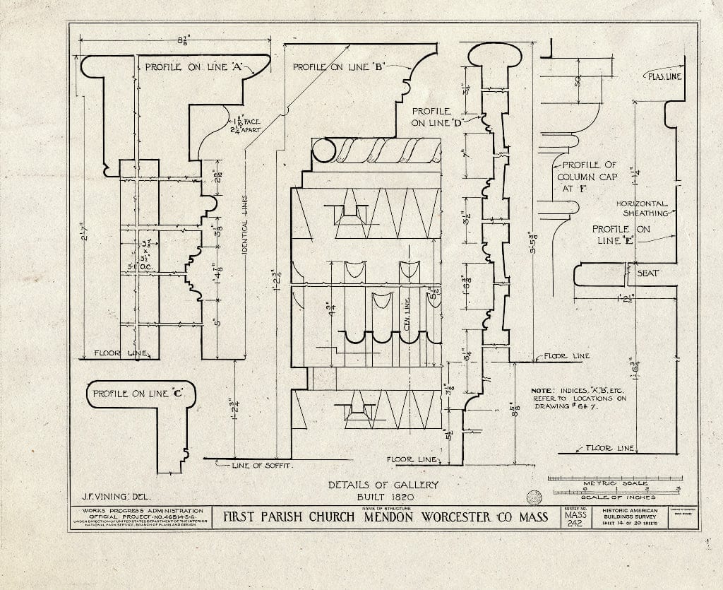 Blueprint HABS Mass,14-MEND,1- (Sheet 15 of 20) - First Parish Church (Unitarian) & Carriage Shed, Maple & Elm Streets, Mendon, Worcester County, MA