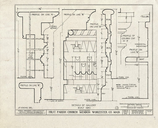 Blueprint HABS Mass,14-MEND,1- (Sheet 15 of 20) - First Parish Church (Unitarian) & Carriage Shed, Maple & Elm Streets, Mendon, Worcester County, MA